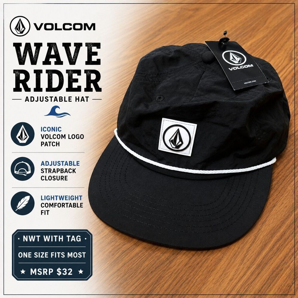 Volcom Wave Rider Adjustable Hat Black D5502404 NWT One Size MSRP $32